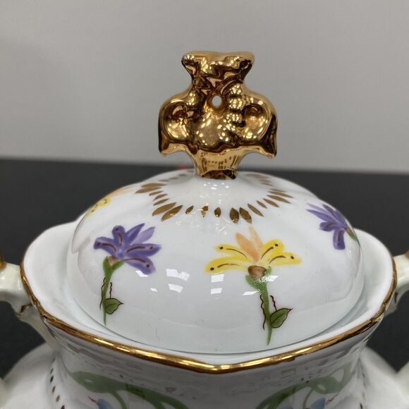 Lissi Kaplan Giftcraft China Crocus Sugar Pot & Creamer with Gold Top and Rim - Picture 11 of 16